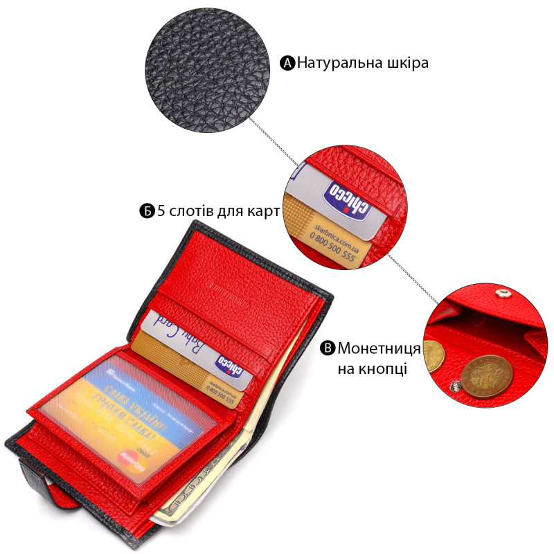 Стильный мужской бумажник в комбинации двух цветов из натуральной зернистой кожи CANPELLINI Черный
