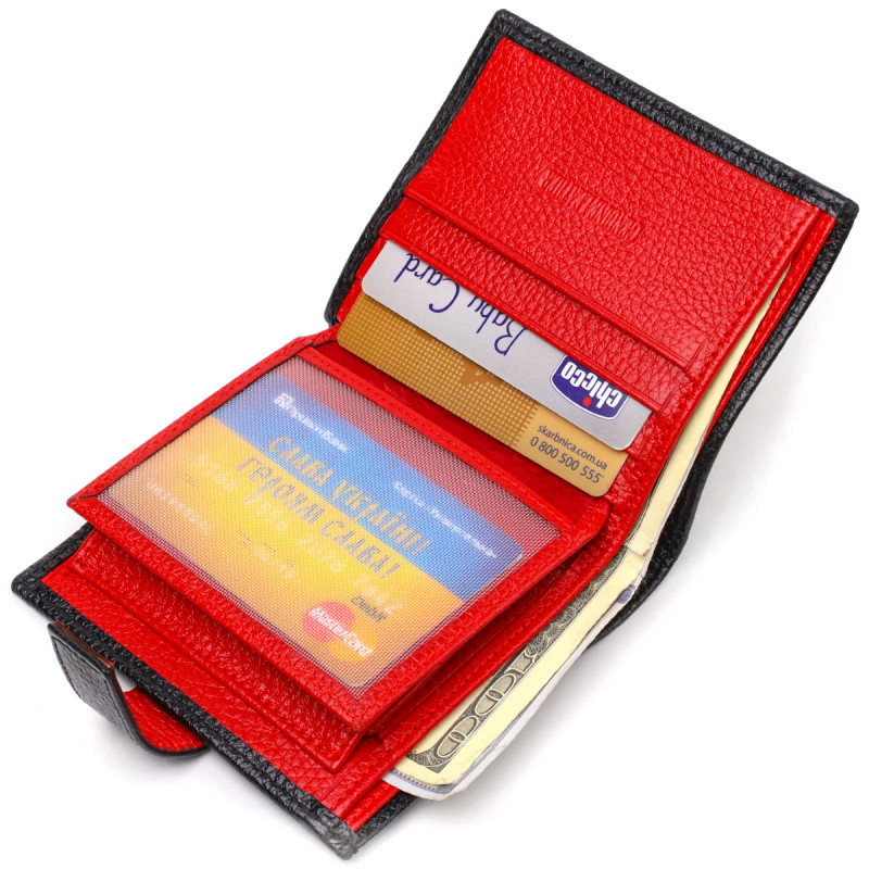 Стильный мужской бумажник в комбинации двух цветов из натуральной зернистой кожи CANPELLINI Черный