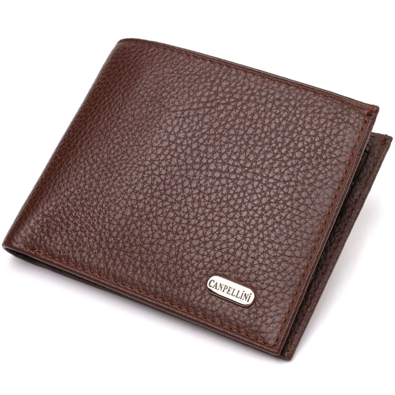 Превосходное мужское портмоне из натуральной зернистой кожи CANPELLINI Коричневое