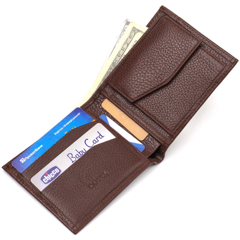 Превосходное мужское портмоне из натуральной зернистой кожи CANPELLINI Коричневое