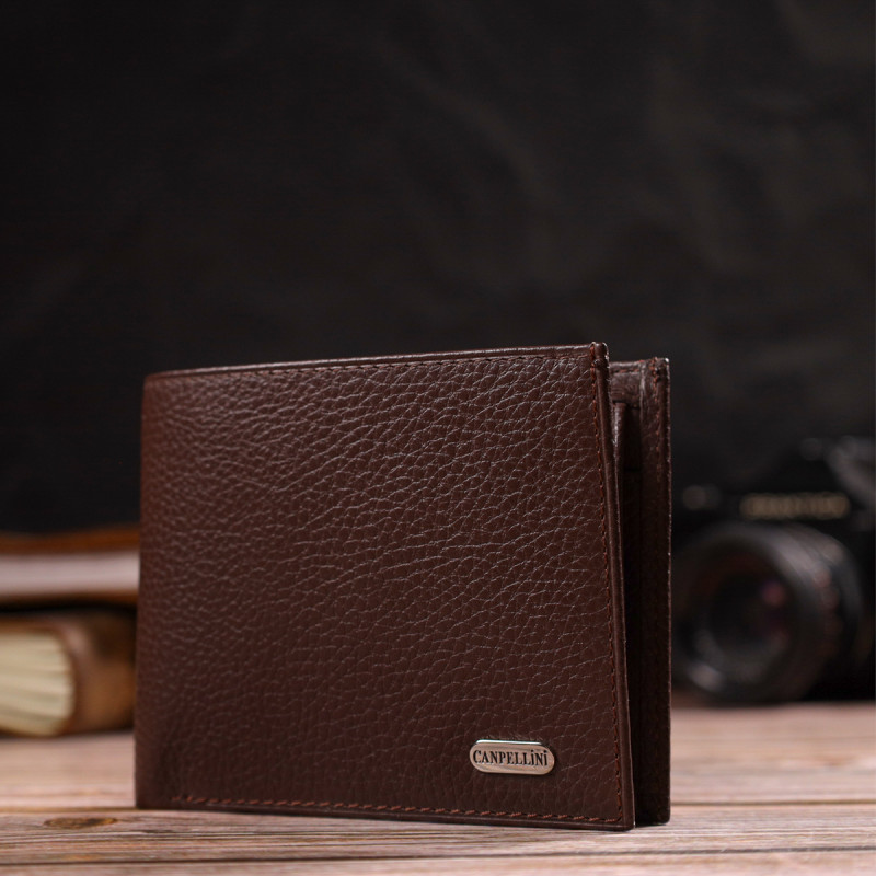 Превосходное мужское портмоне из натуральной зернистой кожи CANPELLINI Коричневое