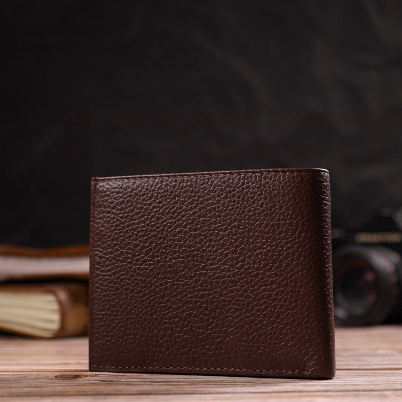 Превосходное мужское портмоне из натуральной зернистой кожи CANPELLINI Коричневое