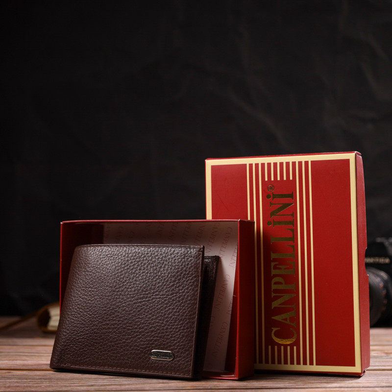 Превосходное мужское портмоне из натуральной зернистой кожи CANPELLINI Коричневое