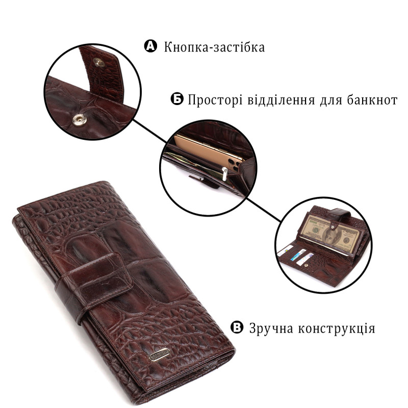 Превосходное стильное мужское портмоне из натуральной кожи с тиснением под крокодила CANPELLINI Коричневое