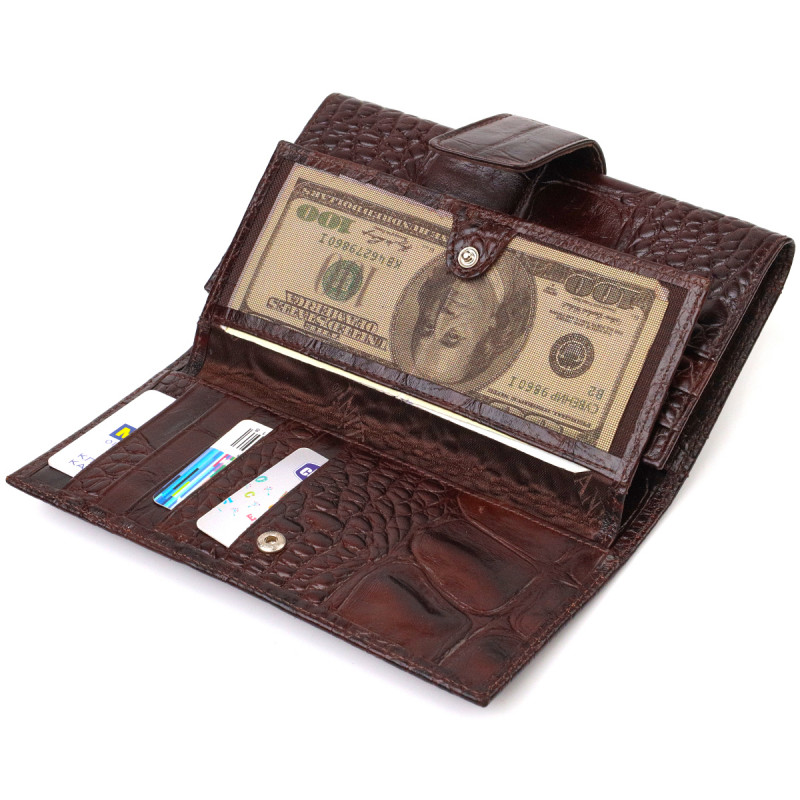 Превосходное стильное мужское портмоне из натуральной кожи с тиснением под крокодила CANPELLINI Коричневое