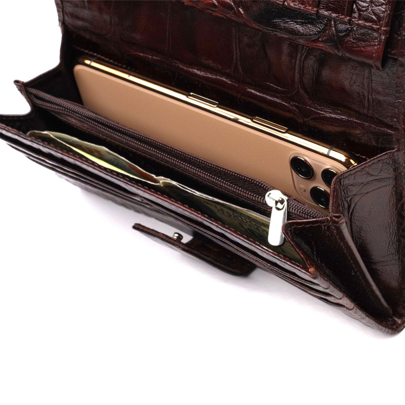 Превосходное стильное мужское портмоне из натуральной кожи с тиснением под крокодила CANPELLINI Коричневое