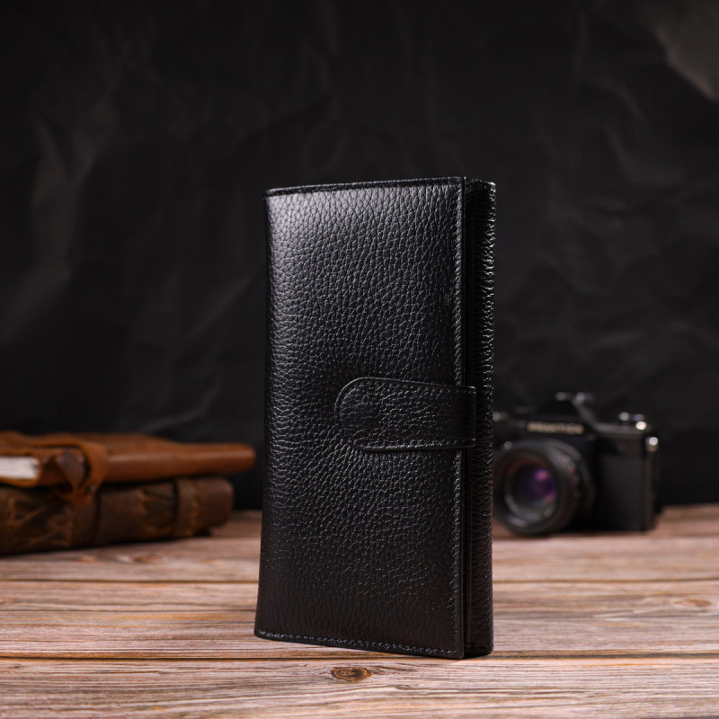 Уникальное портмоне унисекс из натуральной мелкозернистой кожи CANPELLINI Черное