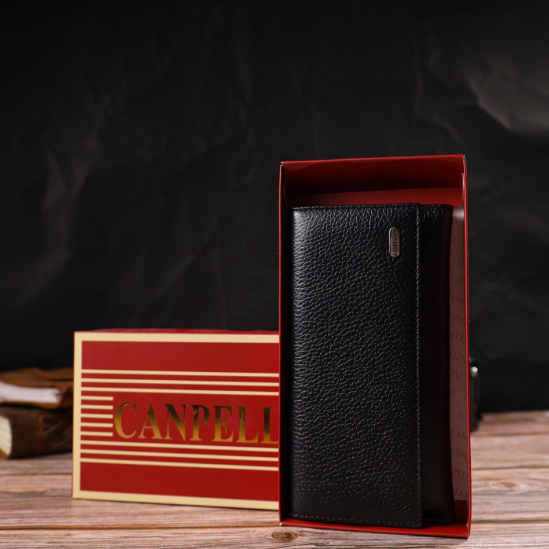 Уникальное портмоне унисекс из натуральной мелкозернистой кожи CANPELLINI Черное