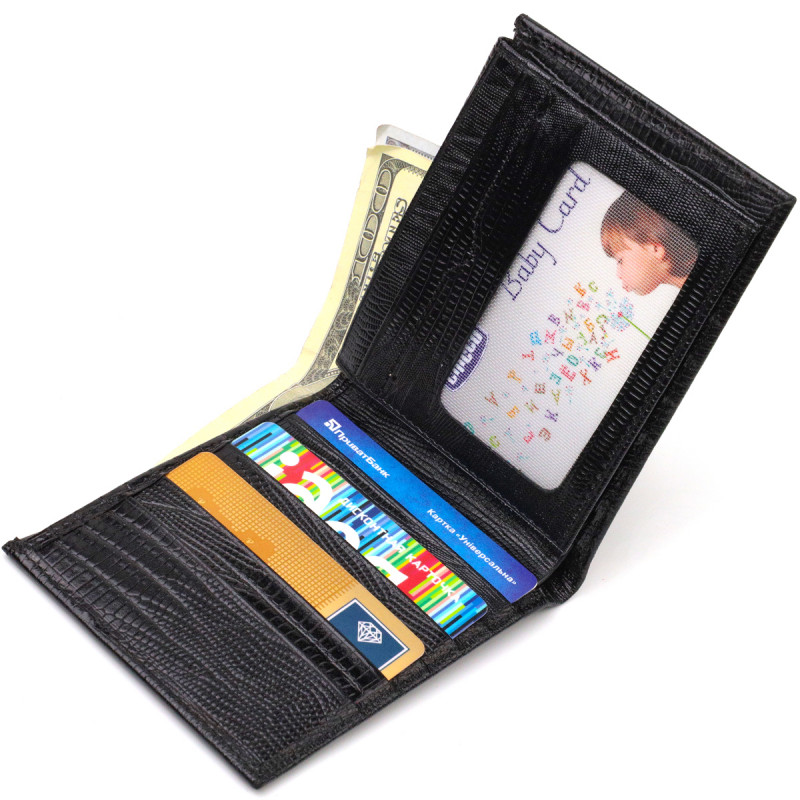 Практичний чоловічий портмоне з натуральної фактурної шкіри CANPELLINI Чорний