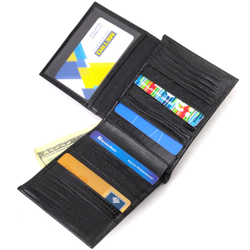 Практичний чоловічий портмоне з натуральної фактурної шкіри CANPELLINI Чорний