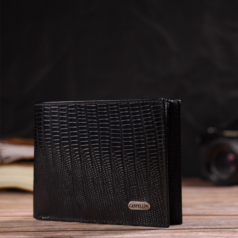 Практичний чоловічий портмоне з натуральної фактурної шкіри CANPELLINI Чорний