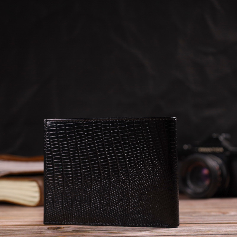 Практичний чоловічий портмоне з натуральної фактурної шкіри CANPELLINI Чорний