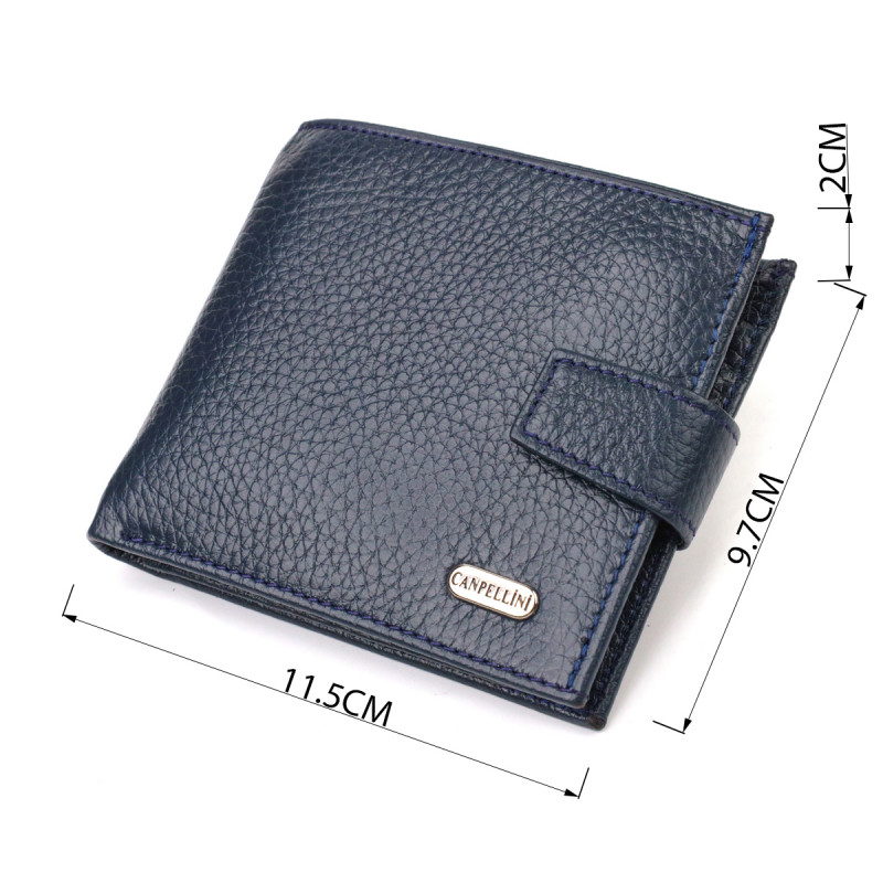 Практичный мужской кошелек из натуральной зернистой кожи CANPELLINI Синий