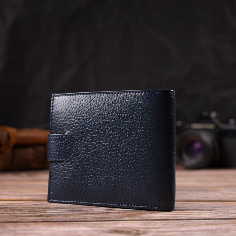 Практичный мужской кошелек из натуральной зернистой кожи CANPELLINI Синий