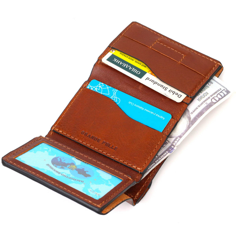 Стильний чоловічий гаманець у три складання GRANDE PELLE Коричневий