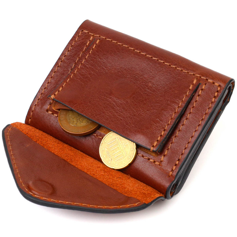 Стильний чоловічий гаманець у три складання GRANDE PELLE Коричневий