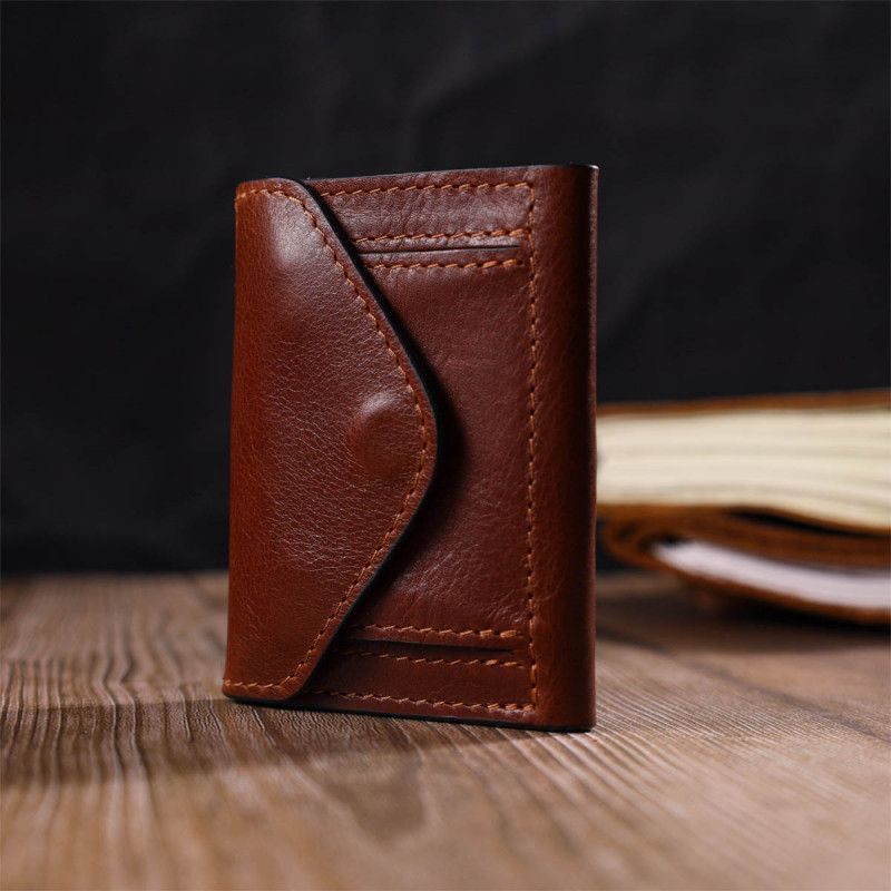 Стильний чоловічий гаманець у три складання GRANDE PELLE Коричневий