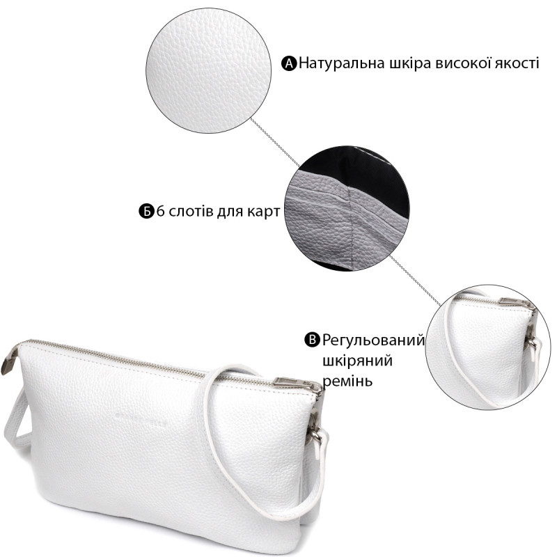 Стильний жіночий клатч із натуральної шкіри GRANDE PELLE Білий