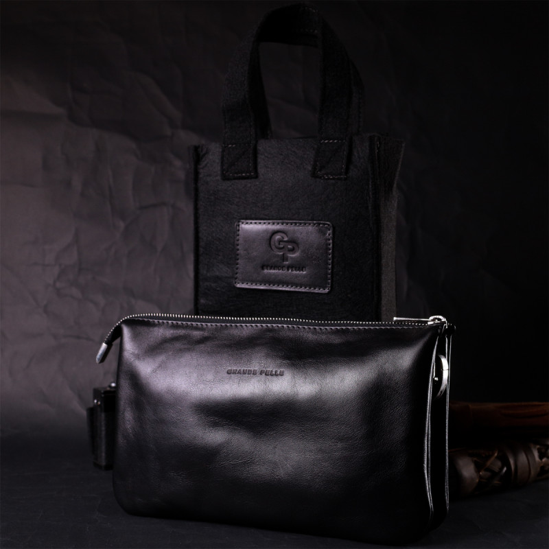 Розкішний жіночий клатч із натуральної шкіри GRANDE PELLE Чорний