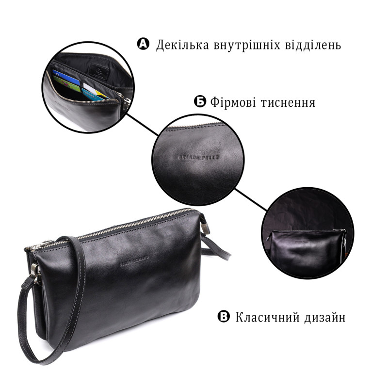 Розкішний жіночий клатч із натуральної шкіри GRANDE PELLE Чорний