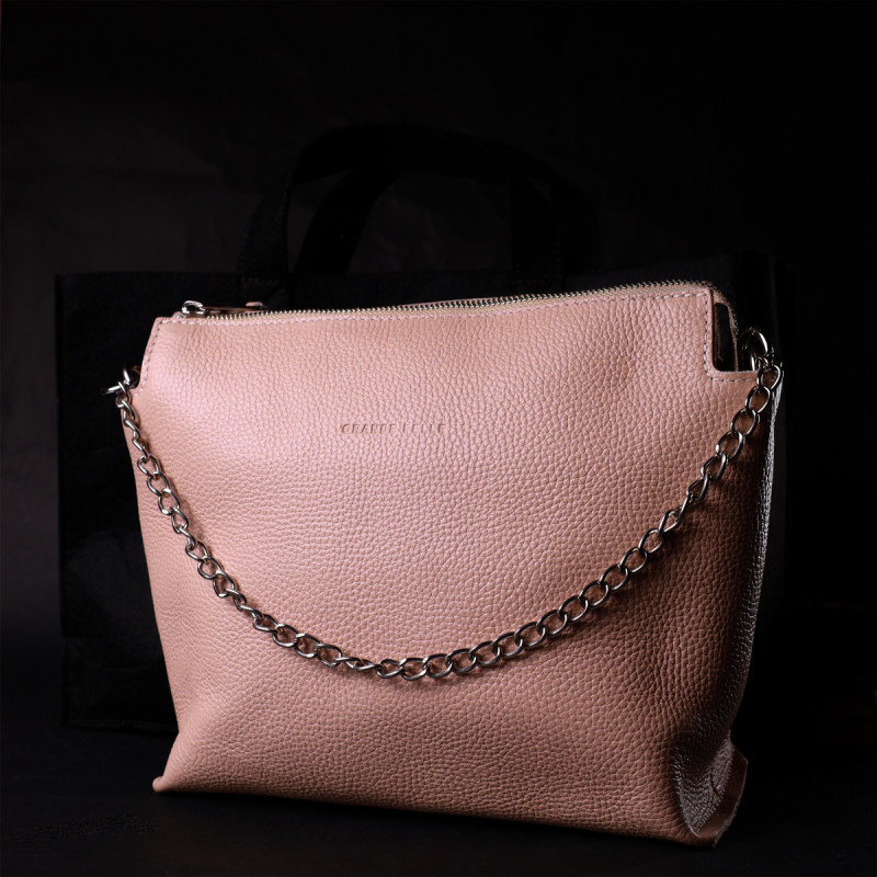 Оригинальная женская сумка из натуральной кожи GRANDE PELLE Пудровая