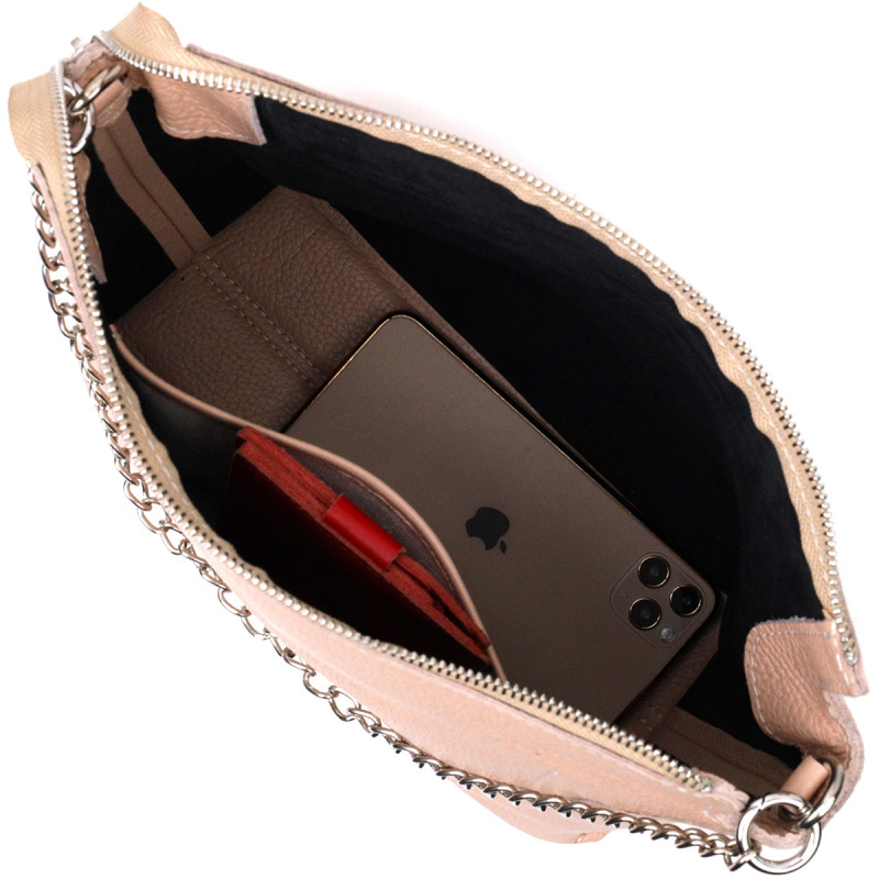 Оригинальная женская сумка из натуральной кожи GRANDE PELLE Пудровая