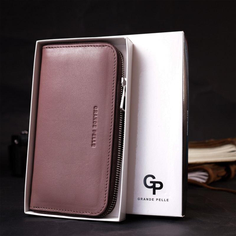 Практичное портмоне з натуральної шкіри GRANDE PELLE Пудровий
