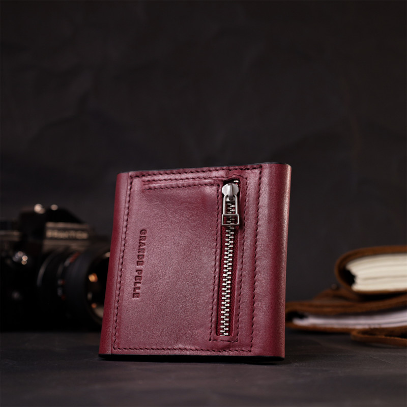 Стильний невеликий гаманець із натуральної шкіри GRANDE PELLE Бордовий