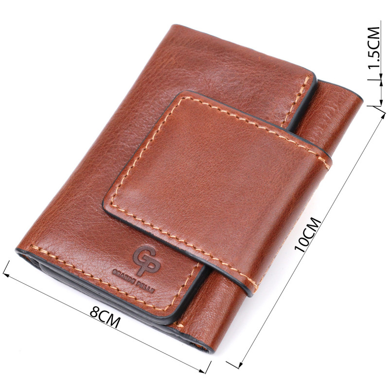 Невеликий гаманець з натуральної шкіри в три додавання GRANDE PELLE Коричневий