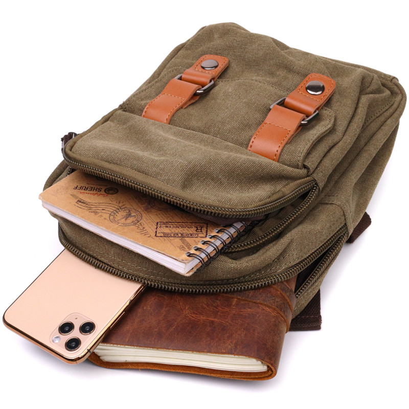 Сумка-рюкзак в стиле милитари с двумя отделениями из плотного текстиля Vintage Оливковый