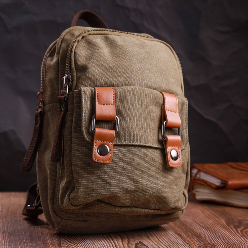 Сумка-рюкзак в стиле милитари с двумя отделениями из плотного текстиля Vintage Оливковый
