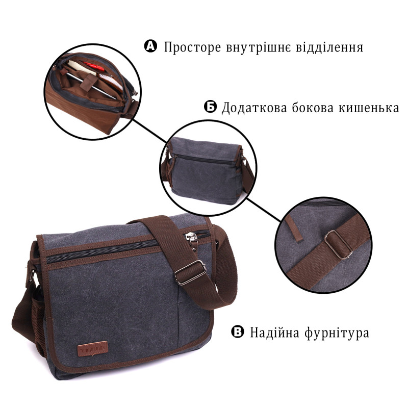 Сумка через плечо для ноутбука " из плотного текстиля Vintage Черный