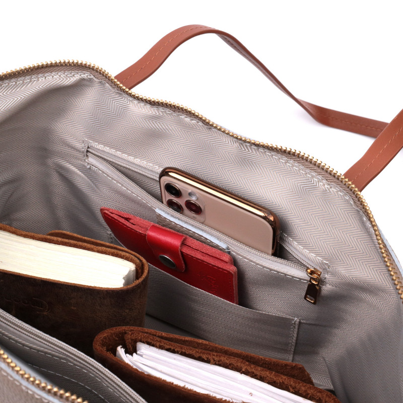 Оригінальна двокольорова сумка жіноча з натуральної шкіри Vintage Бежева