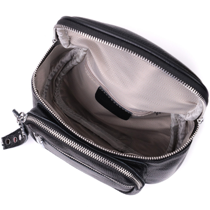 Сумка для женщин с декором в виде кнопок из натуральной кожи Vintage Черная