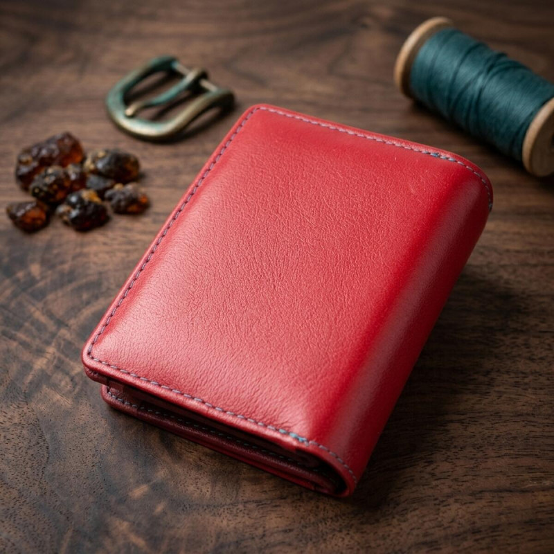 Женский вертикальный компактный кошелек из натуральной кожи ST Leather Красный
