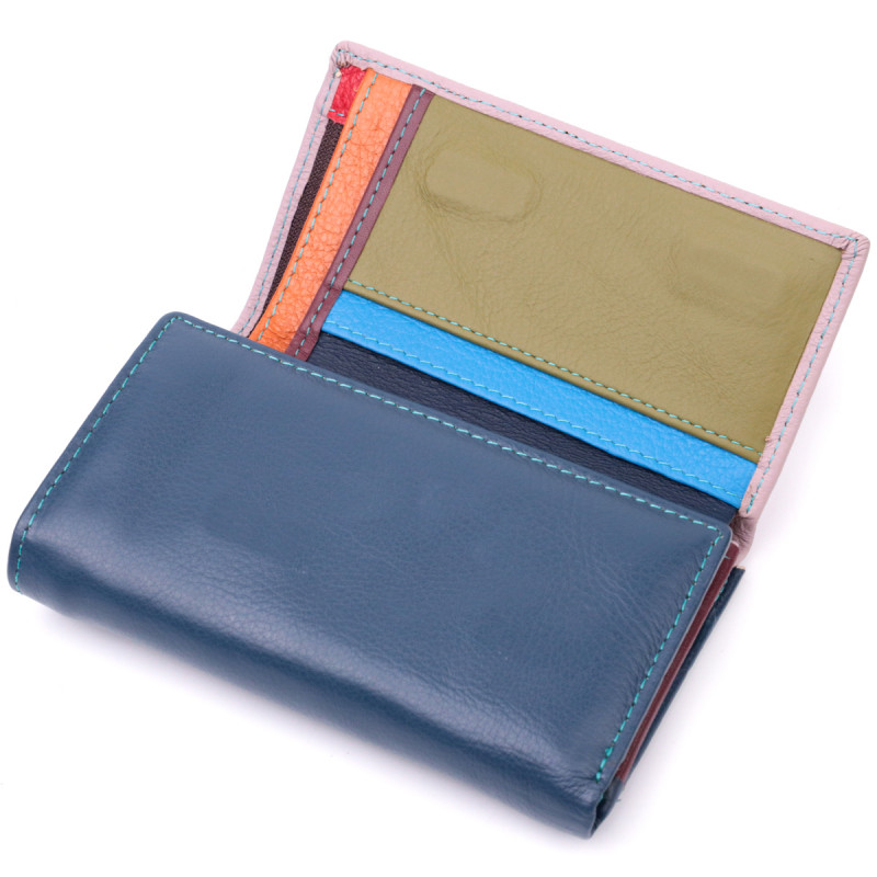 Практичный женский кошелек в три сложения из натуральной кожи ST Leather Разноцветный