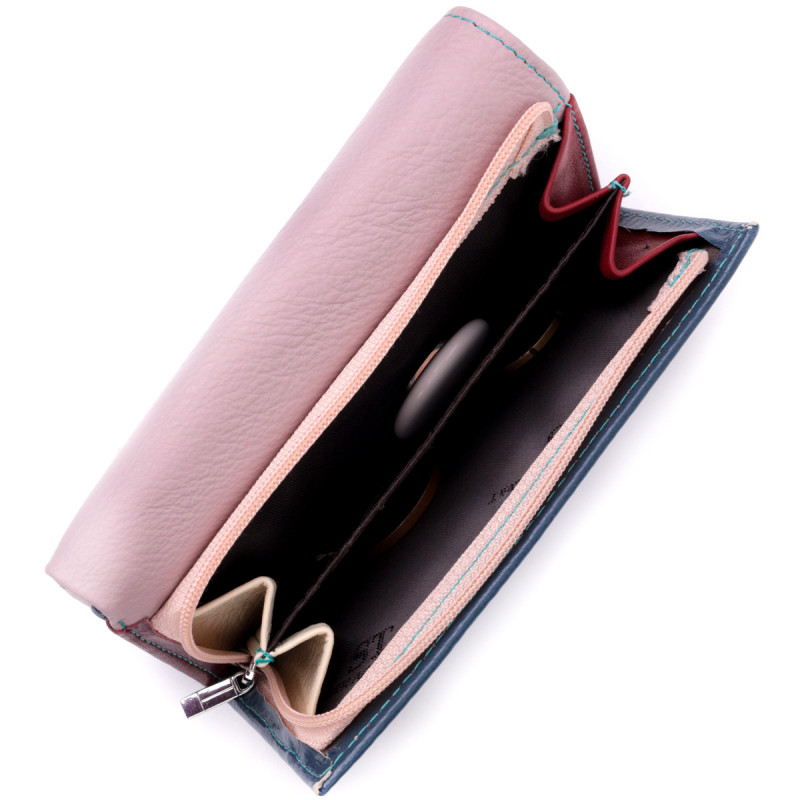 Практичный женский кошелек в три сложения из натуральной кожи ST Leather Разноцветный