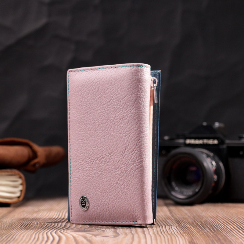 Практичный женский кошелек в три сложения из натуральной кожи ST Leather Разноцветный