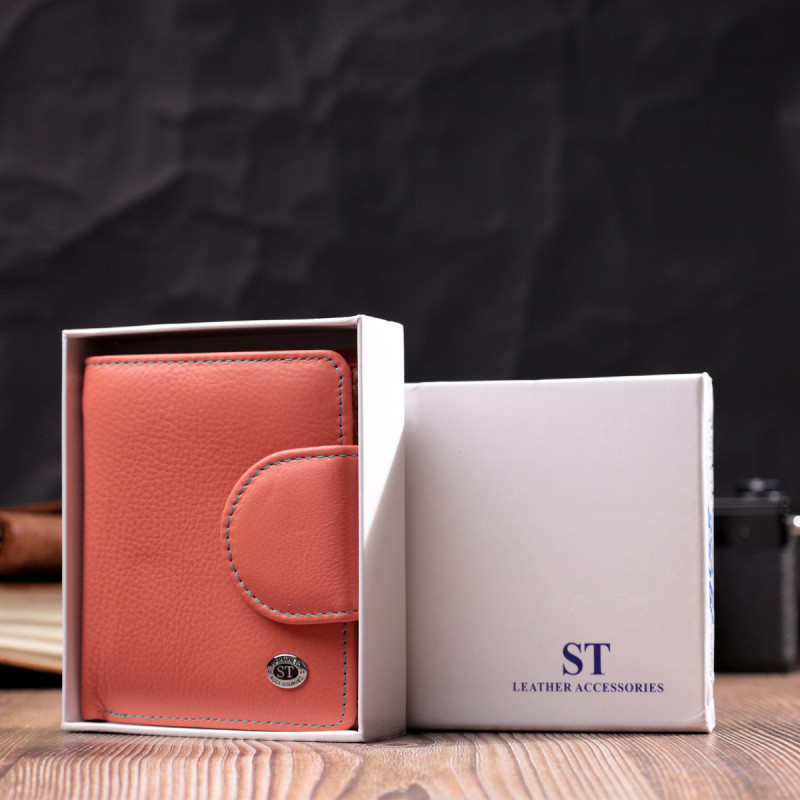 Стильный кожаный кошелек с монетницей снаружи для женщин ST Leather Оранжевый