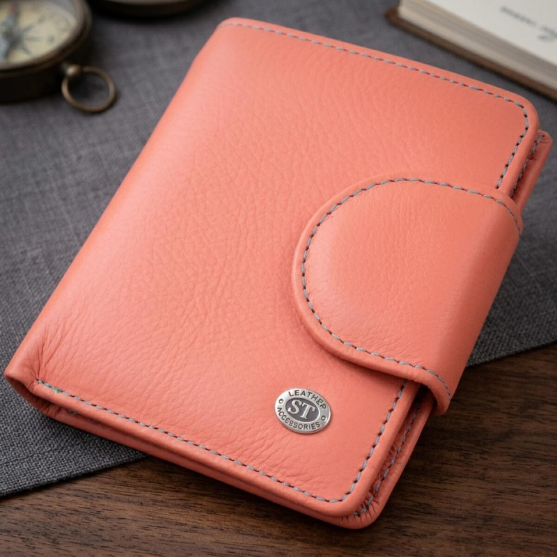 Стильный кожаный кошелек с монетницей снаружи для женщин ST Leather Оранжевый