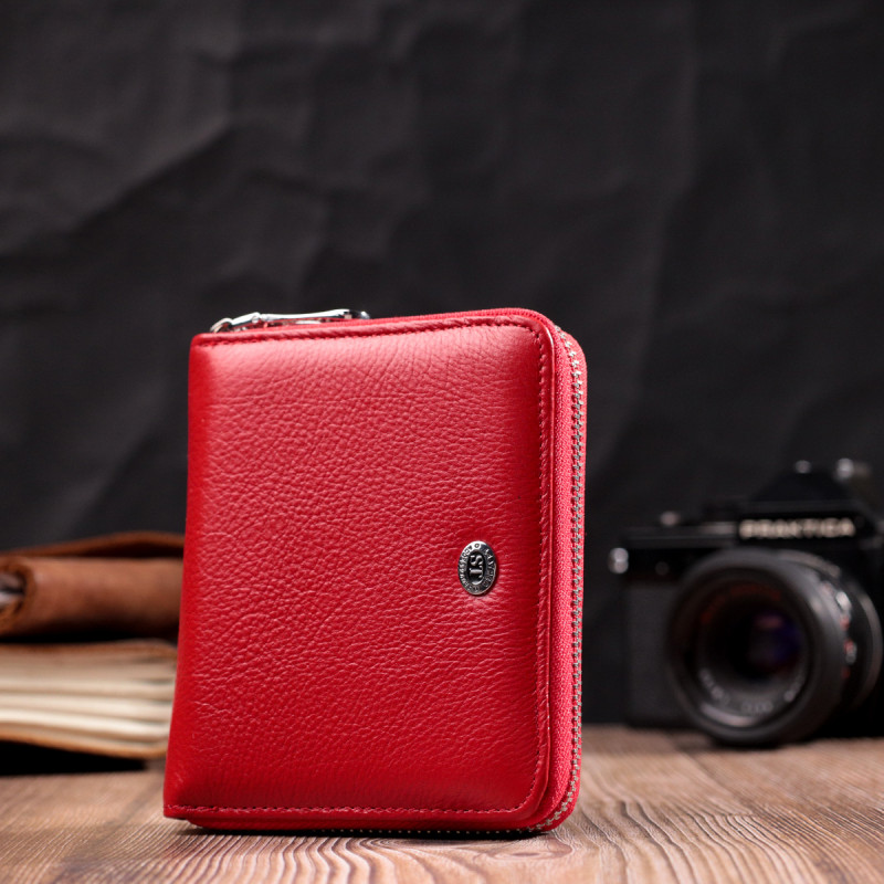 Яркое портмоне для женщин на молнии из натуральной кожи ST Leather Красный