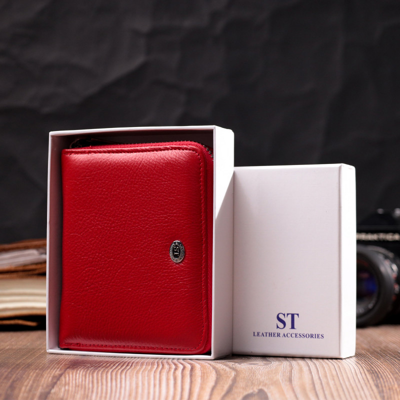 Яркое портмоне для женщин на молнии из натуральной кожи ST Leather Красный