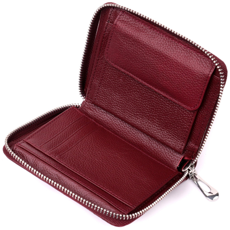 Портмоне для женщин на молнии из натуральной кожи ST Leather Бордовый