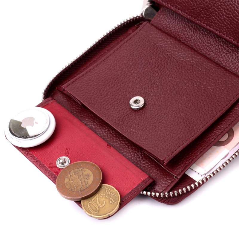 Портмоне для женщин на молнии из натуральной кожи ST Leather Бордовый