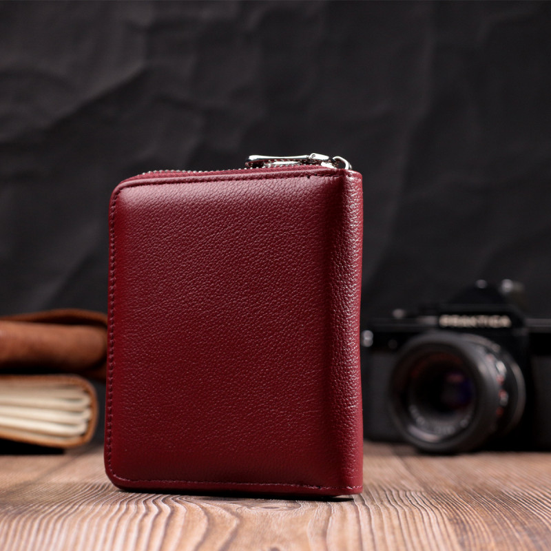 Портмоне для женщин на молнии из натуральной кожи ST Leather Бордовый