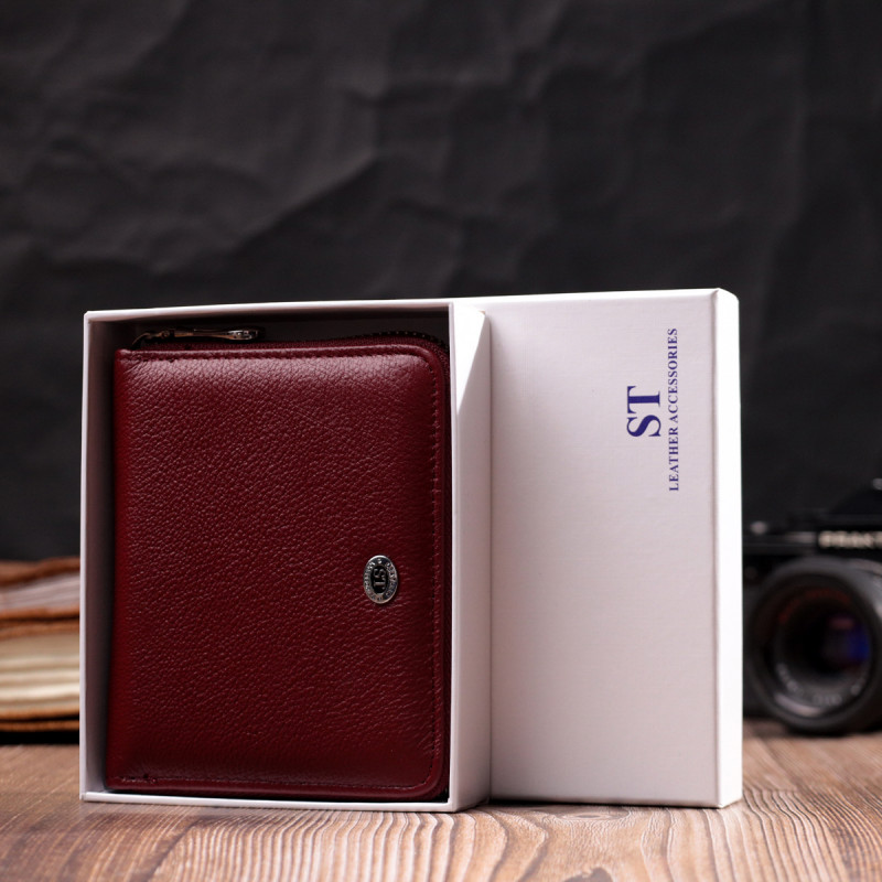 Портмоне для женщин на молнии из натуральной кожи ST Leather Бордовый