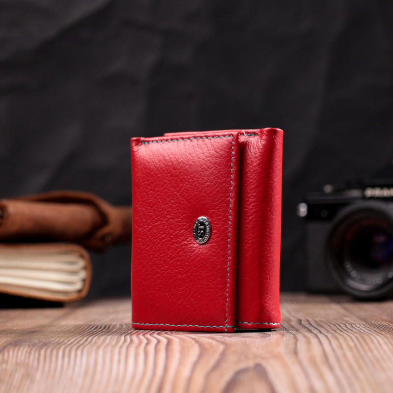 Яркий маленький кошелек для женщин из натуральной кожи ST Leather Красный