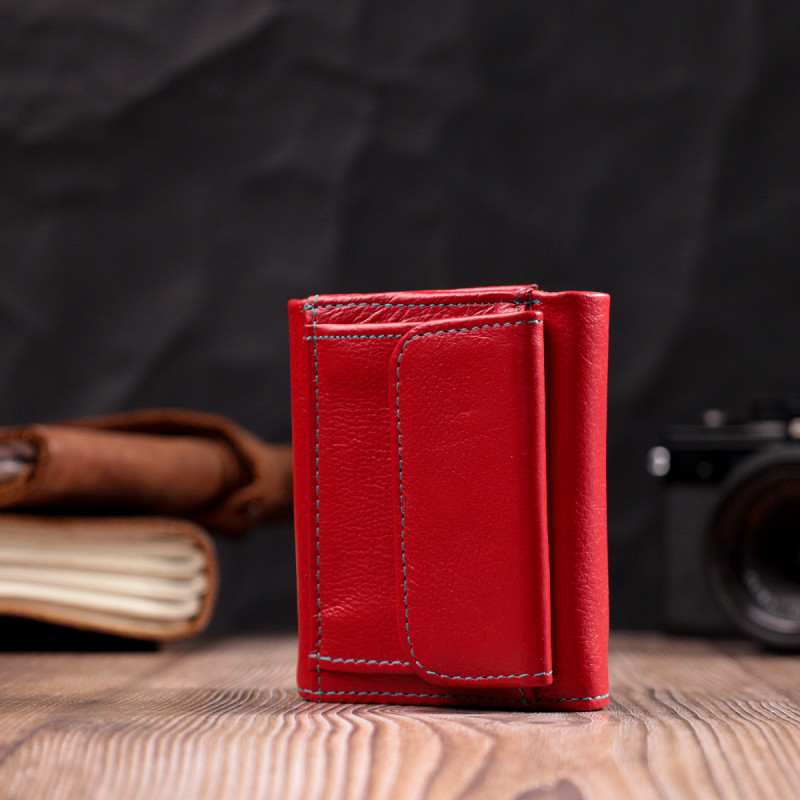 Яркий маленький кошелек для женщин из натуральной кожи ST Leather Красный