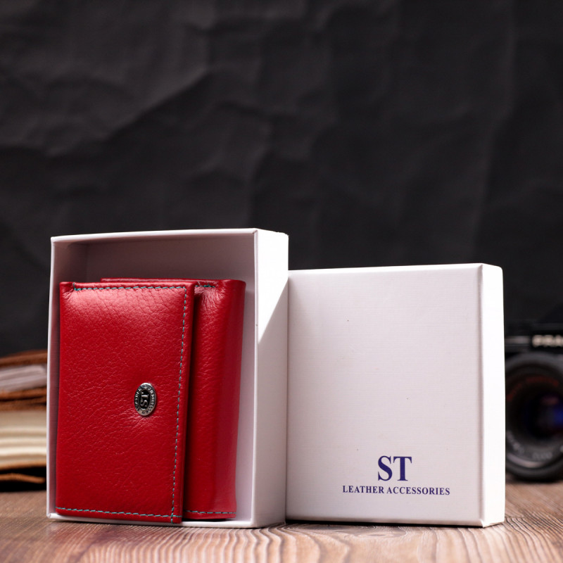 Яркий маленький кошелек для женщин из натуральной кожи ST Leather Красный