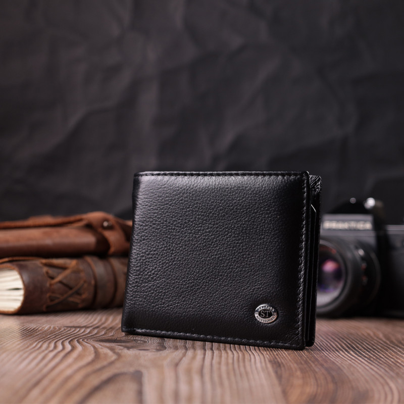 Стильный мужской кошелек из натуральной кожи ST Leather Черный